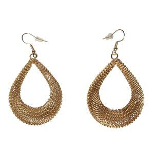 Gold Tone Woven Teardrop Earrings Dainty Mesh Jewelry